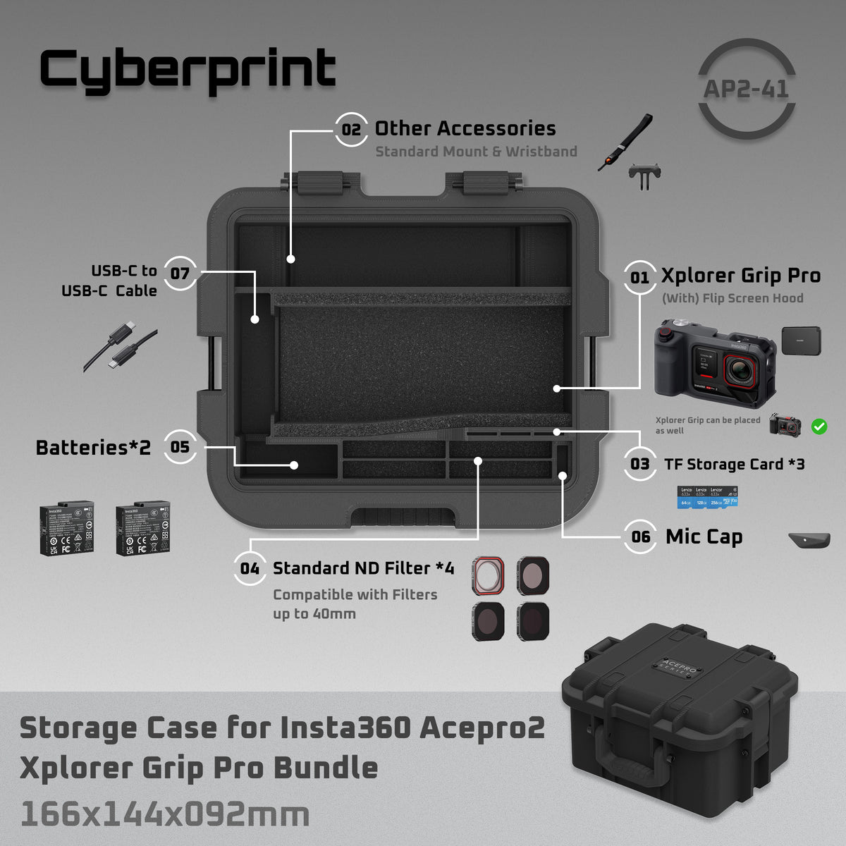 Cyberprint AP2-41 - Storage Case for Insta360 Acepro2 Xplorer Grip Pro Bundle
