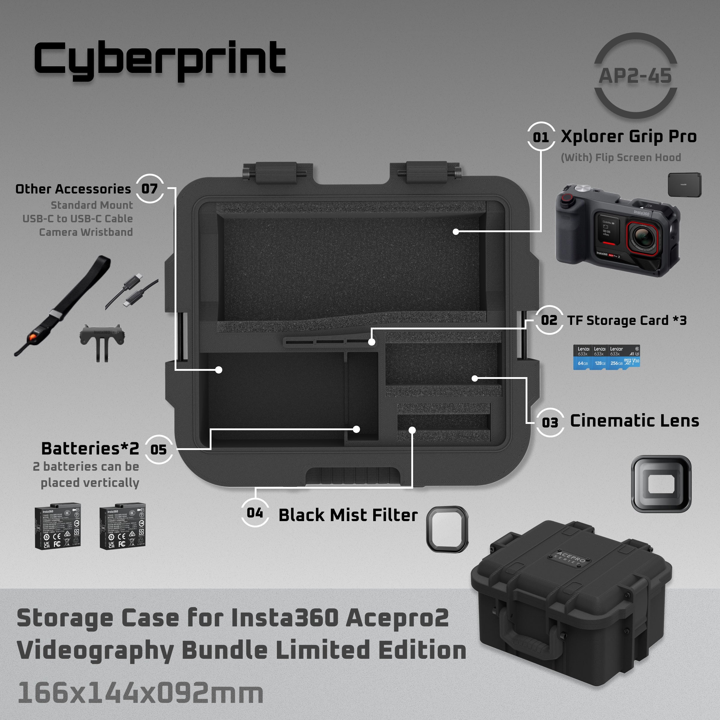 Cyberprint AP2-45 - Storage Case for Insta360 Acepro2 Videography Bundle Limited Edition