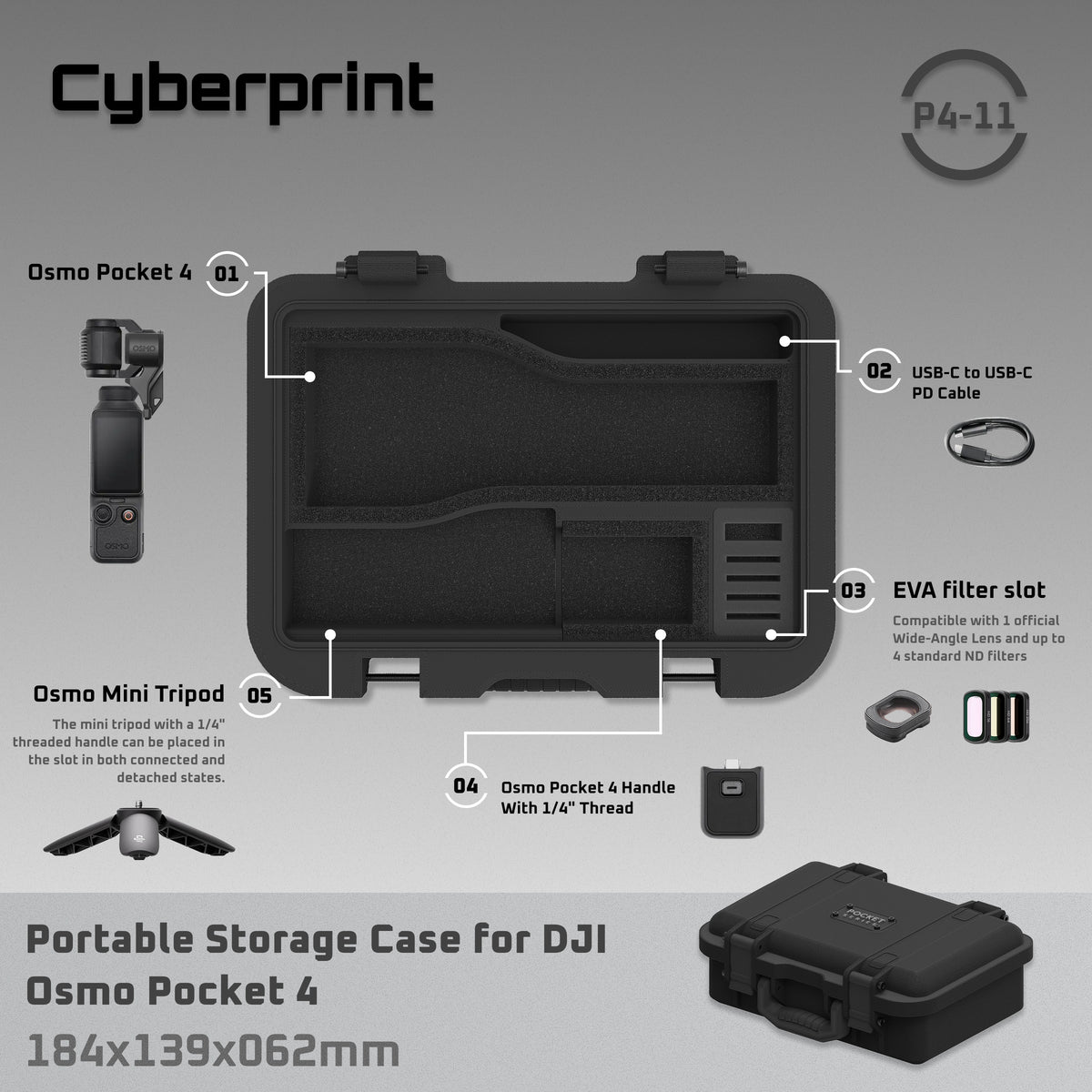 Cyberprint P411 - Portable Storage Case for DJI Osmo Pocket 4