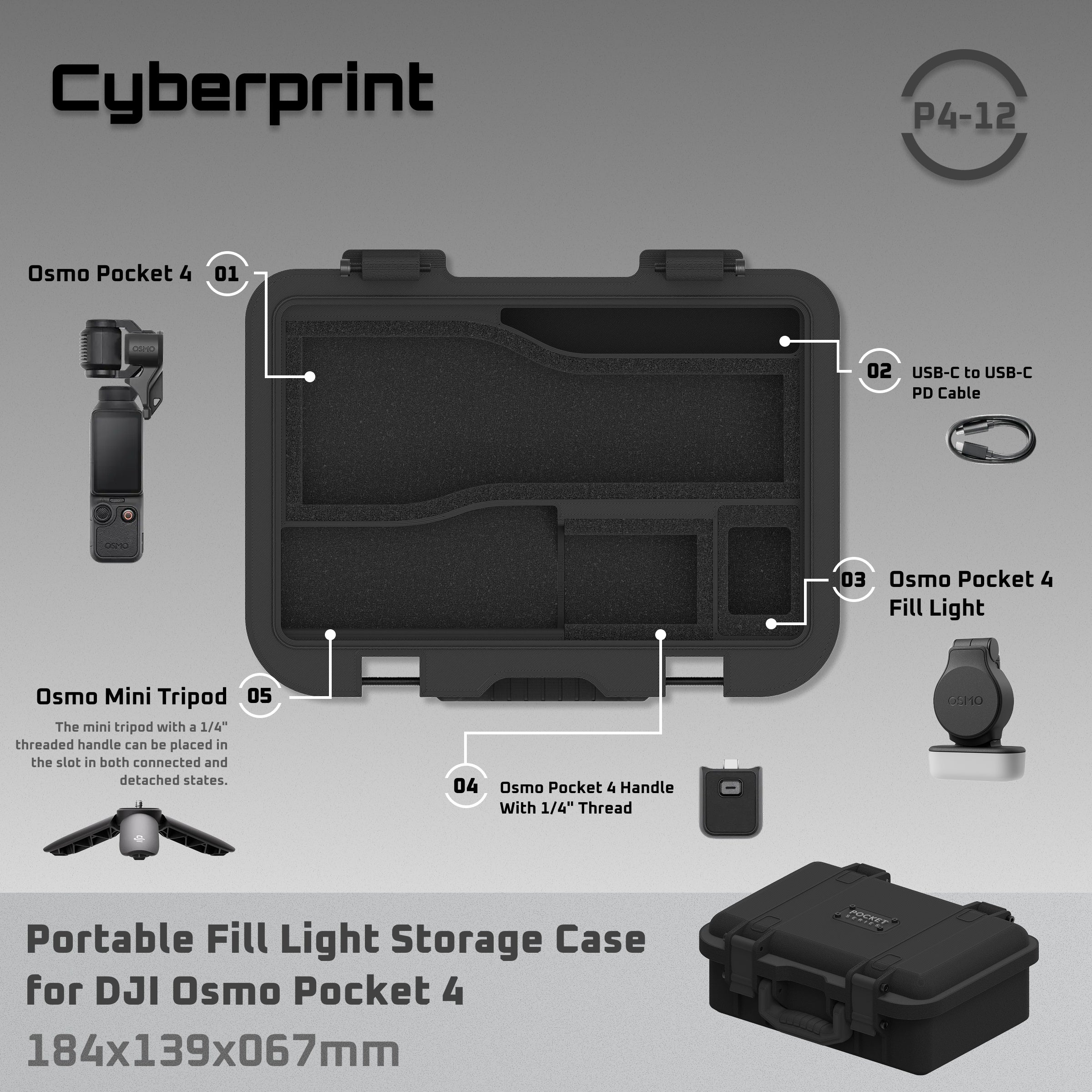 Cyberprint P412  Portable Fill Light Storage 3D Printed Case for DJI Osmo Pocket 4