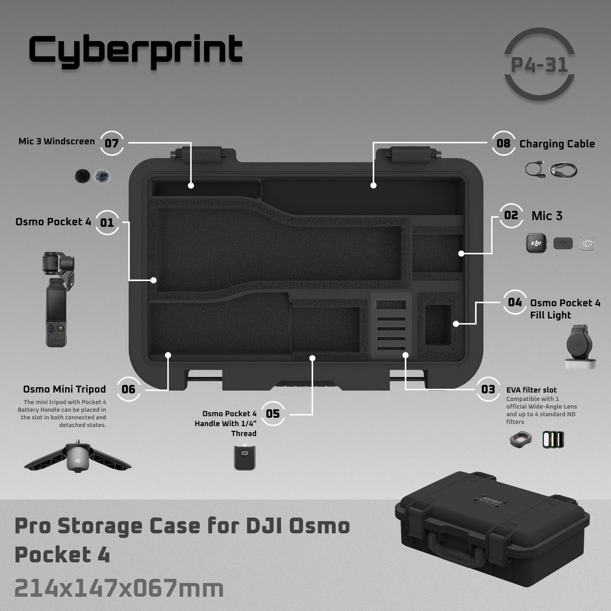 Cyberprint P431 Pro Storage 3D Printed Case for DJI Osmo Pocket 4