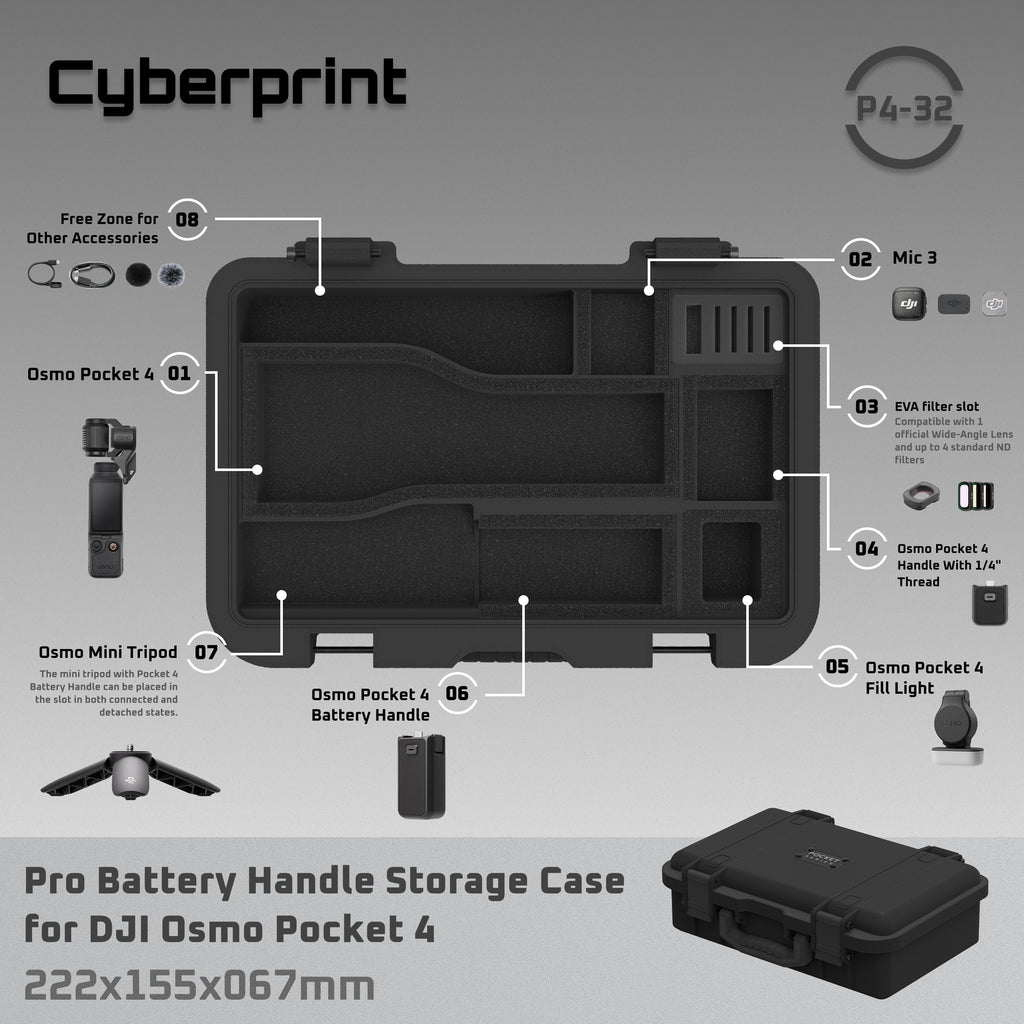 Cyberprint P432 Pro Battery Handle Storage 3D Printed Case for DJI Osmo Pocket 4